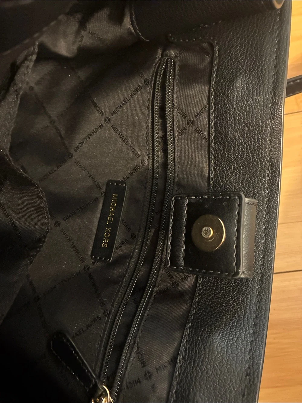 Michael Kors Black Leather Tote with Gold Hardware